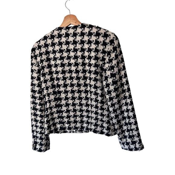 Neiman Marcus Black White Twead Silk Button Front Blazer Size 6 Classic - Picture 9 of 12